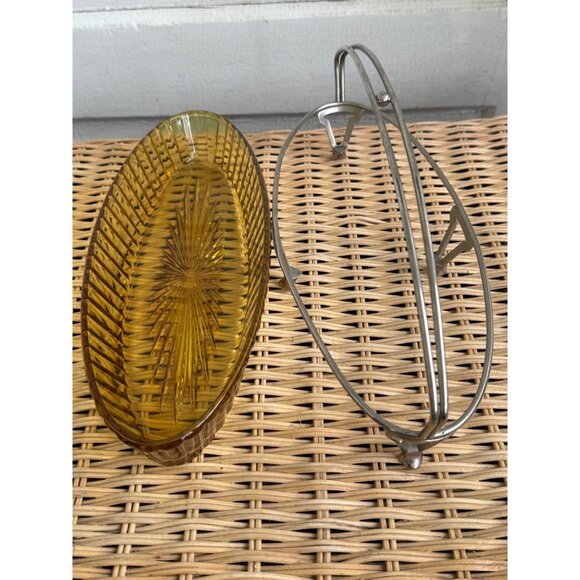 Vintage 50's Heisey Glass Marigold Serving Dish With Chrome Stand - Picture 4 of 8